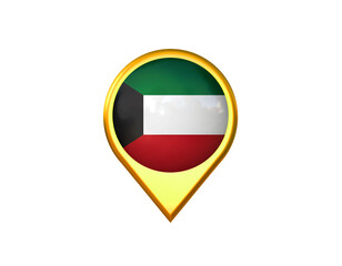 Kuwait flag location marker icon. Isolated on white background. 3D illustration, 3D rendering