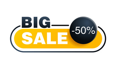 Big Sale -50 off button (badge, tag or sticker) for special limited offers - isolated vector element in yellow and black colors