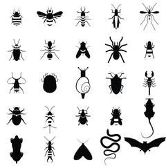 set of black silhouettes of insects