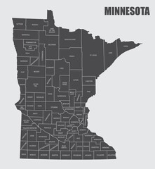 Fototapeta na wymiar The Minnesota State County Map with labels