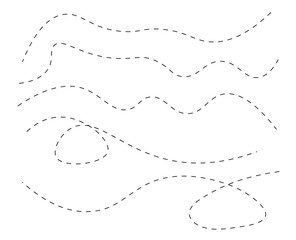 Path travel dotted line trip dashed trace transportation track and silhouette, travelling symbol vector illustration