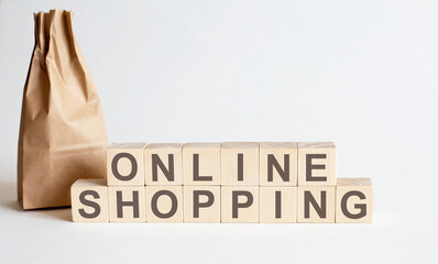 ONLINE SHOPPING Word Written In Wooden Cube.