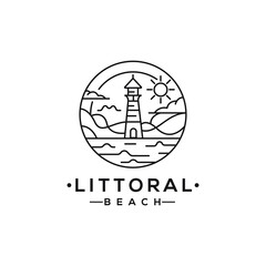 Creative Vintage Lighthouse  Searchlight Beacon on Littoral Coastal Beach logo design