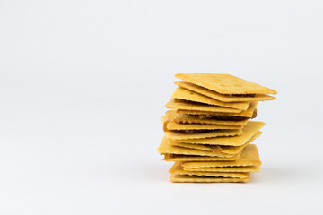 Closeup biscuits stuffed with pineapple jam. The picture has a space beside the object and has a white background.