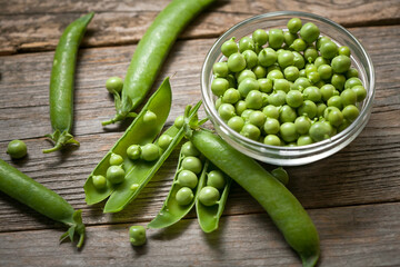 ripe green peas in a bowl