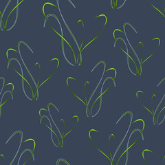 Seamless vector pattern abstract texture on blue background. Modern wallpaper design with green grass. Trendy fashion fabric wavy line.
