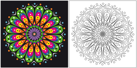 Coloring mandala template for adults and kids.