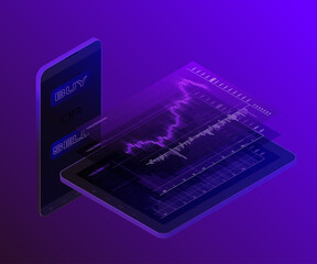 Isometry Financial audit business chart concept. Use for web banner, infographics, hero images. Flat isometric smartphone tab illustration isolated background, Concept business strategy data