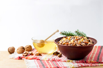 Kutia or kutya is a ceremonial grain dish with sweet gravy traditionally served by Eastern Orthodox Christians