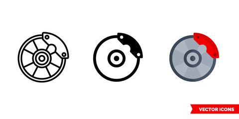 Disc brake icon of 3 types. Isolated vector sign symbol.