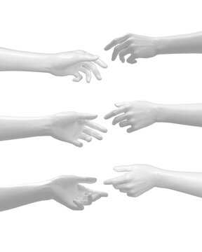 White Female Hand Gesture Accept or Transmit. Set of Various Views. 3D Render Isolated on White Background.