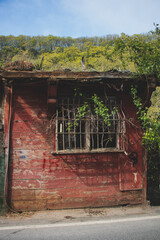 old abandoned brick house near lake