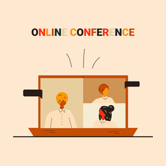Online conference concept. Video chat concept. Chatting online with coworkers. Teamwork concept.