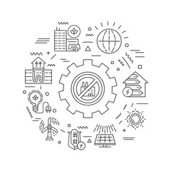 Alternative energy resources web banner. Green city. Environment protect. Infographics with linear icons on background. Creative idea concept. Isolated outline black illustration