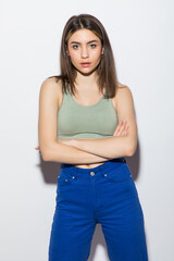 Young beautiful woman isolated on white background