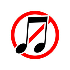 music not allowed sign vector.  No music sign isolated on white background vector illustration.