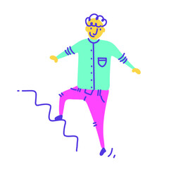 Colorful fun dynamic character climbing stair vector illustration  isolated on white background