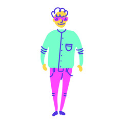 Colorful cool fun dynamic cool character standing,  vector illustration  isolated on white background