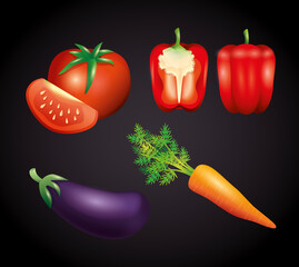 fresh organic vegetables, healthy food, healthy lifestyle or diet on black background vector illustration design