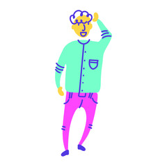 Colorful fun dynamic character greeting, vector illustration  isolated on white background