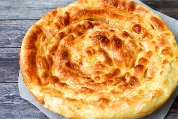 Bakery .Home made  cheese pie  with phyllo pastry and organic eggs. Bulgarian banitsa