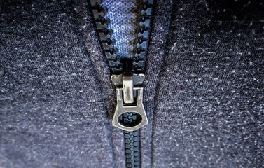 zip chain of woolen jacket closed up shot.