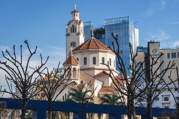 Exterior view of Armenian St Elias and St Gregory the Illuminator cathedral in Beirut, capital city of Lebanon