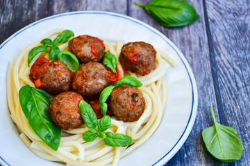  Home made italian spaghetti with meatballs