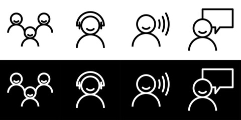 Customer care icon set. Flat design icon collection isolated on black and white background. Customer community, customer service, customer speak or asking, and feedback.