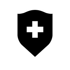 Obraz premium Medical health protection shield cross. Protected medicine guard shield icon concept. Safety mark badge