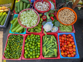 Vegetables shop for sale at Vietnamese outdoor market