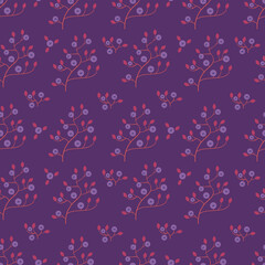 Blueberry seamless pattern. Purple floral background. Vector illustration.