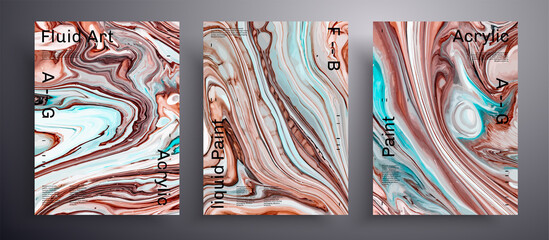 Abstract vector banner, collection of modern fluid art covers. Artistic background that applicable for design cover, poster, brochure and etc. Brown, blue and white universal trendy painting backdrop