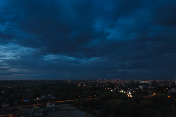 Evening city. View from the roof of a multistory building. Ukraine