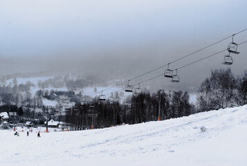 Obraz premium ski slope, skiers, ski lift,