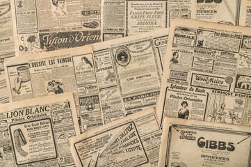 Newspaper pages antique advertising Vintage fashion magazine - obrazy, fototapety, plakaty