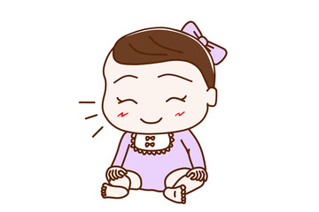 ニコニコ笑顔のお座りの女の子の赤ちゃん