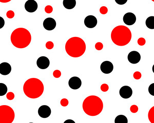 points rouges, motif sans couture de points noirs, impression de pois coccinelle pour textile, mode, papier de scrapbooking, papier peint. Cercles noirs sur rouge vif comme décoration de taches de scarabée. Vecteur