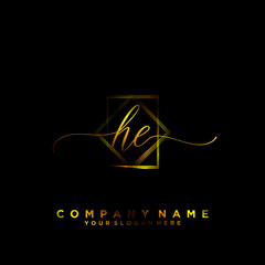 HE Initial handwriting logo vector