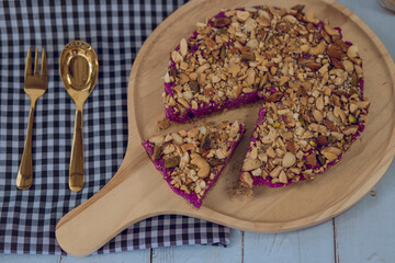 Almond on Purple Cake. purpel sweet potato brownie.