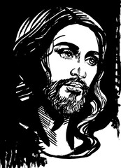 Jesus Christ Portrait. Easter Holiday Drawing Sketch Vector