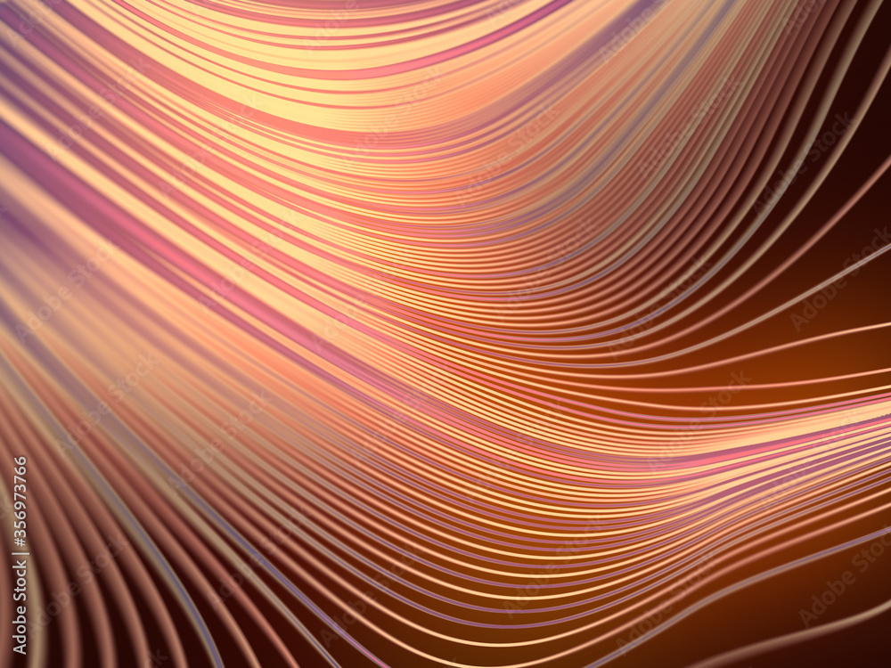 Poster Wave band geometric pattern. Modern style abstraction with composition made of various colored lines. 3d rendering