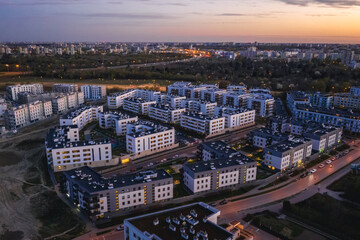 Obraz premium Drone view of Siekierki estate, part of Mokotow district in Warsaw, capital city of Poland
