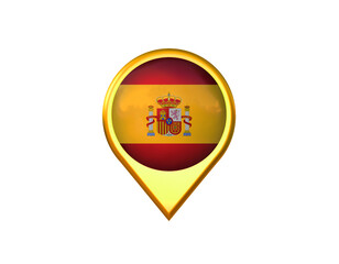 Spain flag location marker icon. Isolated on white background. 3D illustration, 3D rendering