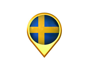 Sweden flag location marker icon. Isolated on white background. 3D illustration, 3D rendering