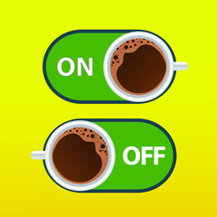 Creative concept of coffee cup. Cup off coffee as a switcher on yellow background.
