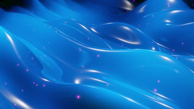 Abstract 3D surface with beautiful waves, luminous sparkles and bright color gradient. Waves run on very shiny, glossy surface with glow glitter. 4k looped animation