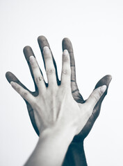 Black and white. Hands