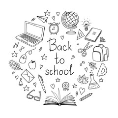 School clipart. Hand drawn doodle vector objects. Set of education elements. Back to school design illustration for graphic design, web banner and printed materials