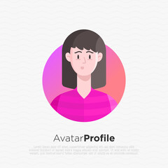 Caucasian friendly and happy young woman, teenager or girl avatar with long hair. Flat style. Vector illistration.